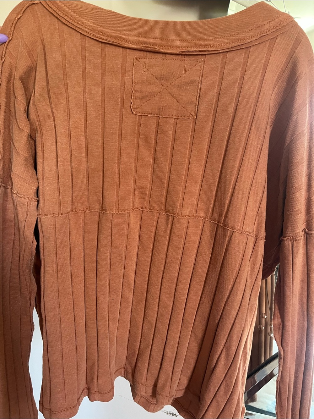We The Free Ribbed Button Henley in Rust - Picture 2 of 3